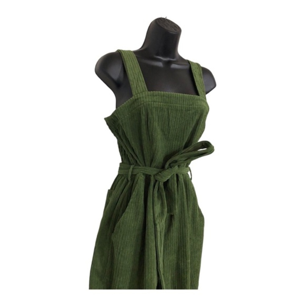 Green corduroy square neckline belted jumper jumpsuit size medium new